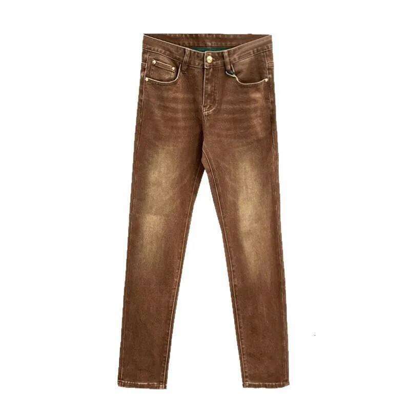 New Men's Denim Pants High-quality Casual Brown Fashion Trend Slim Fit Easy to Match Z260225