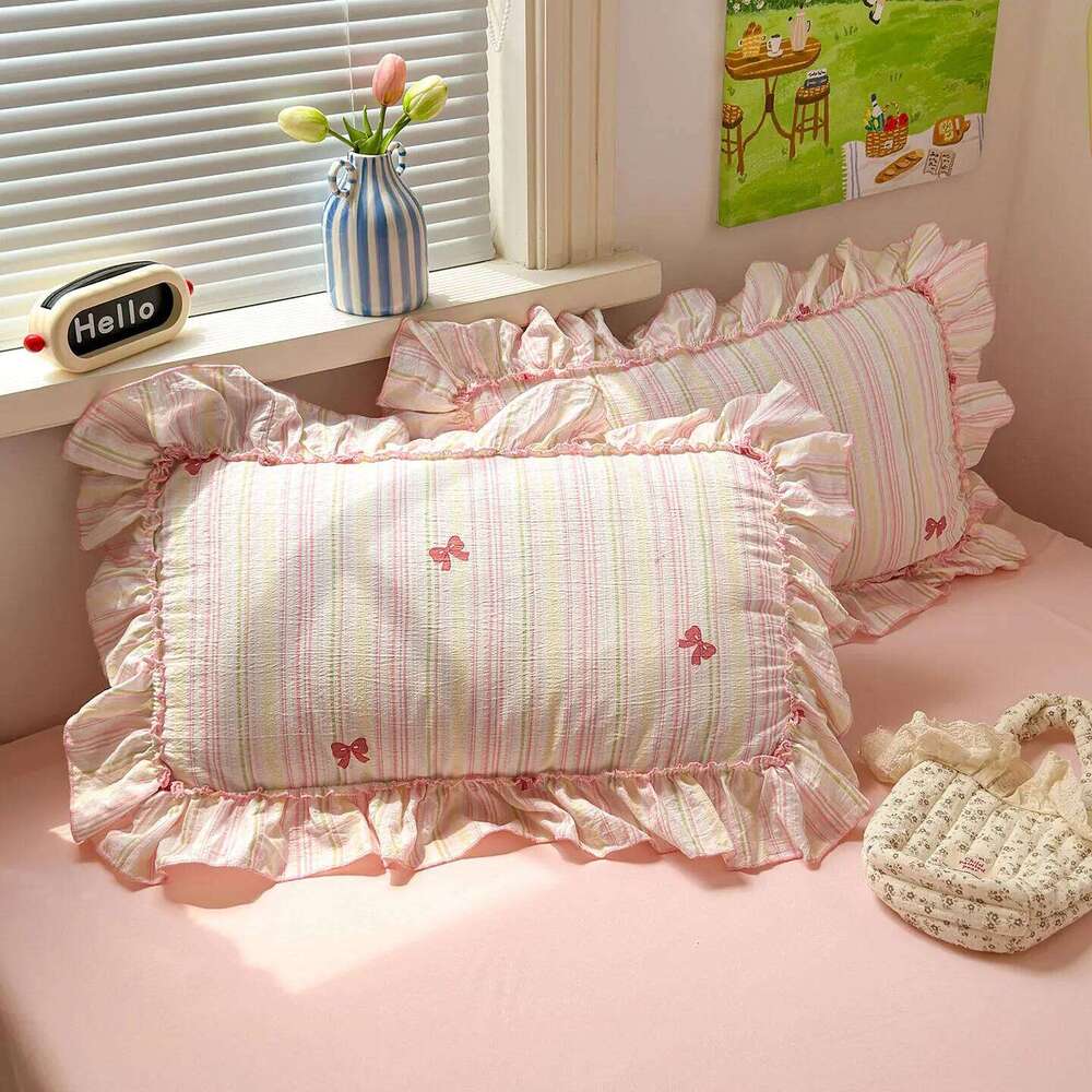 3pcs pink seersucker Duvet 1*Duvet Cover + 2*Pillowcase, Without Core,pink bow Bedding Set H260311