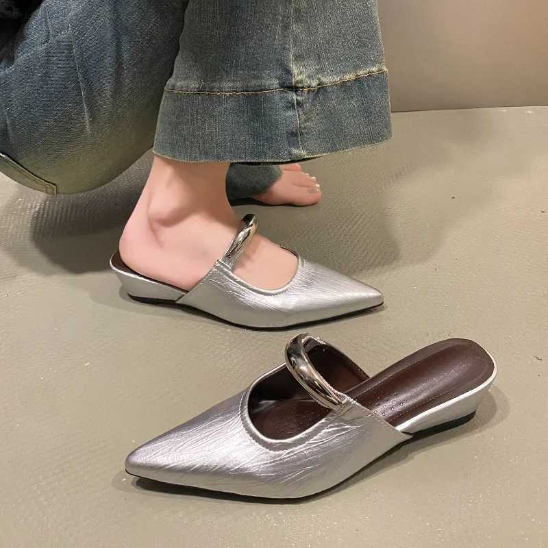 Elegant Womens Wedges Pointed Toe Mules Shoes Woman 2025 Trend Slingback Dress Fashion Sandals Mujer Zapatos K260311