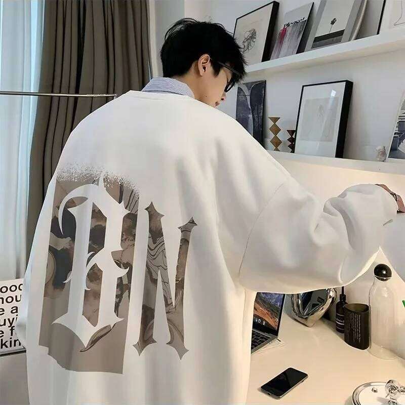 M-8XL Autumn Men Pullover Hoodie Oversized Sweatshirt Korean Fashion Loose Letter Print Long Sleeve Plus Velvet Couple Clothes C260311