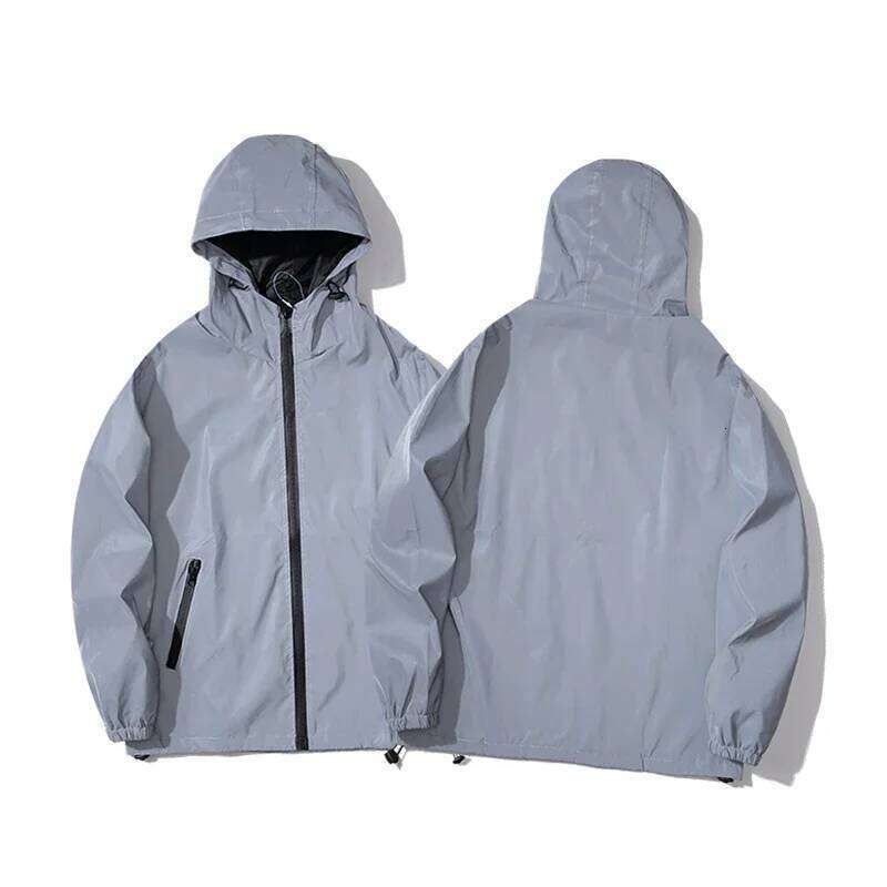 NEW SIZE Night Reflective Jackets Double Fabric Windbreaker Hooded Jacket Men Hip Hop Dancer Waterproof Zipper Coats Outwear 26H0310