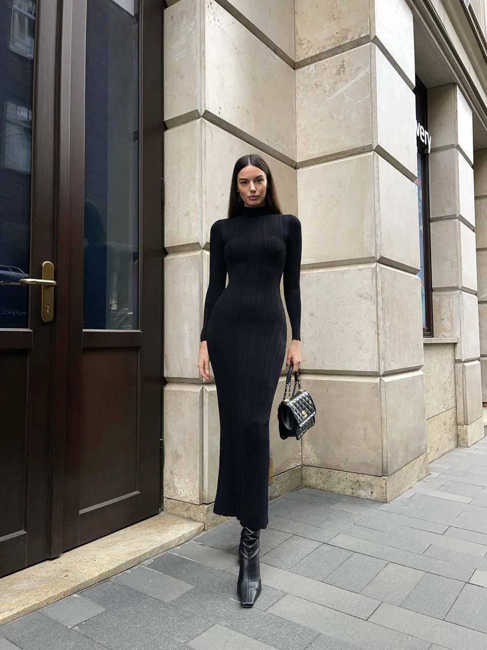 VEITCHE Autumn Winter Women Knitted Long Sleeved Sweater Dress Sexy Slim Fit Striped High elasticity Female Vestidos Sweater Out a09 M260311