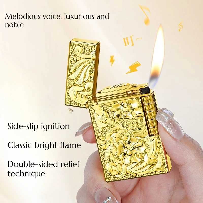 Personalized Sliding Abrasive Wheel Clear and Loud Metallic Tone Steel Sound Inflatable Business-style Open Flame Lighter N260311