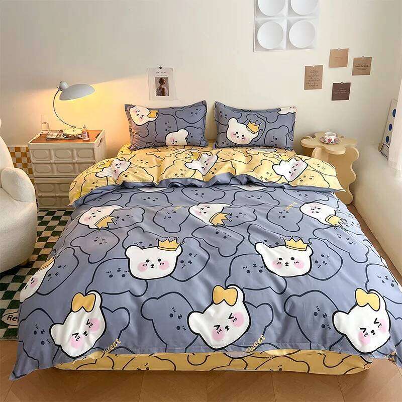 Summer Cartoon Printed Bedding Set Single Double Duvet Cover Kit for Students Adults Brushed Skin-Friendly Breathable Bed Linens H260311
