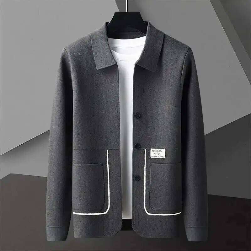 Line Decoration Knitting Man Contrasting Colors Long Sleeve Slim Fit Sweater Cardigan Male Garment Coat 26H0311