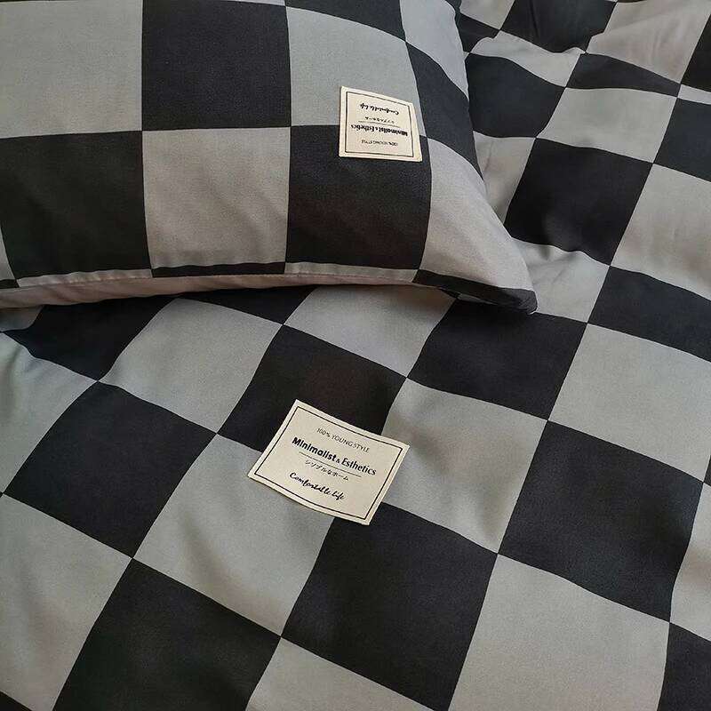 Pure Cotton Cover Set,Bedding Set With Plaid Stripe,1 Duvet Cover,1 Flat/Fitted Sheets,1/2 Pillowcases,Soft Simple Style H260311 - view 5