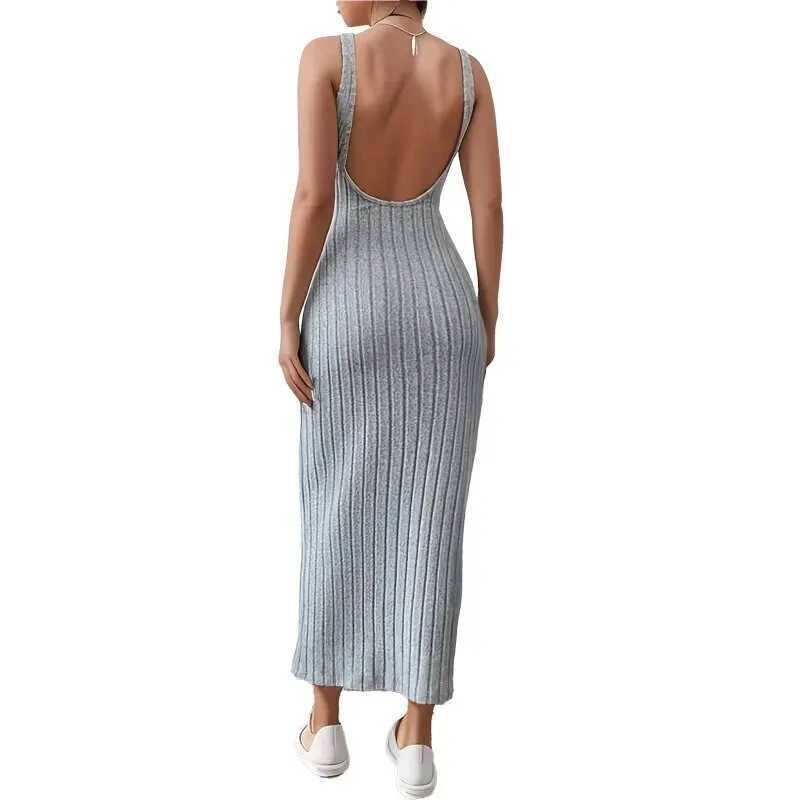 Summer New Style Sleeveless Inner Strap Mid-length Round Neck Backless Knitted Hip One-step Skirt Vest Dress M260311