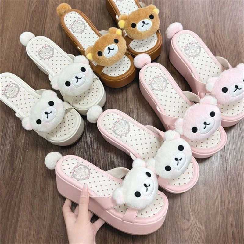 Summer Themed Cartoon Bear for Women Outdoor Footwear with Non-Slip Sole Stylish K260311