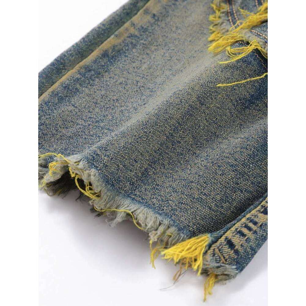 Fashion Ripped Patchwork Men's Jeans Zipper High Waist Slim Pencil Denim Pants 2025 Autumn Male Streetwear Z260225