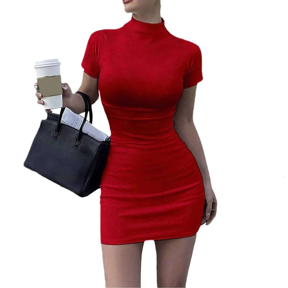 Bodycon Dresses For Women 2024 High Neck Thigh Length Short Sleeve Fitted Women'S Valentines Going Out Club Date Night Outfit Z260311