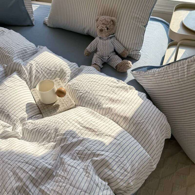 Simple Style Duvet Cover Sheet Pillowcase Washed Cotton Bedding Set Full Queen King Size Bed Linens H260311