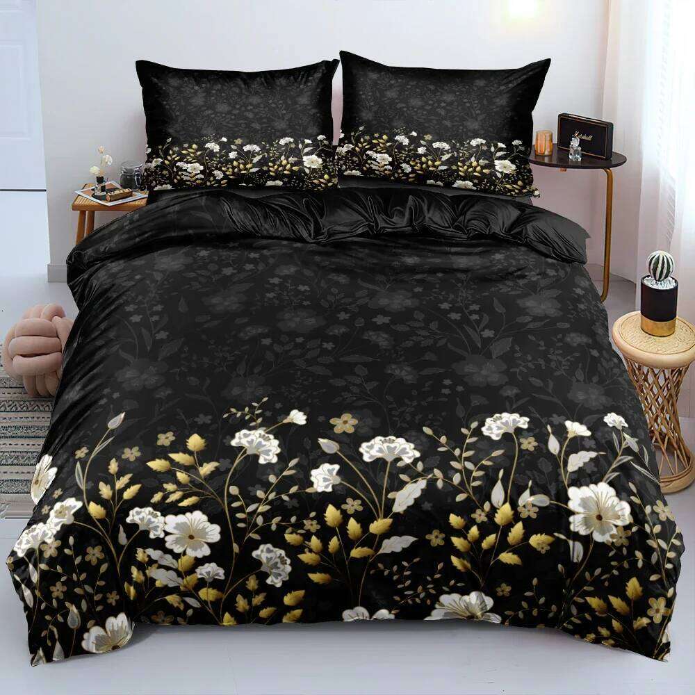 3D Design Flowers Duvet Cover Sets Bed Linens Bedding Set Quilt/Comforter Covers Pillowcases 220x240 Size Black Home Texitle H260311