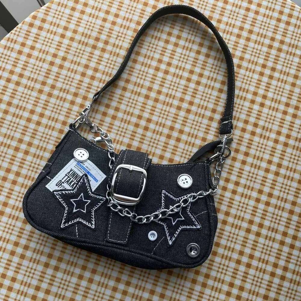 Y2k Women's Handbags Stars Pattern Cool Girls Underarm Bag Fashion Canvas Female Small Shoulder Bags Chain Tote Purses XJ260311
