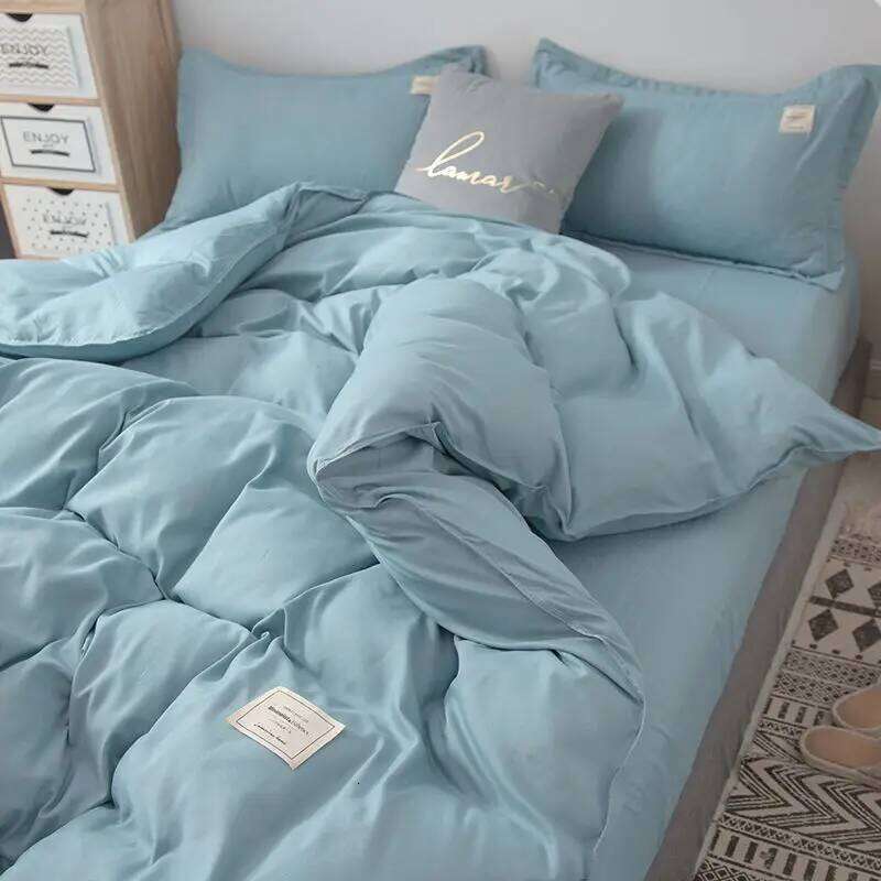 Nordic Bedding Set Simple Flat Sheets Duvet Quilt Cover Pillowcase Bed Linen for Single Queen Full Size Solid Home Textiles H260311