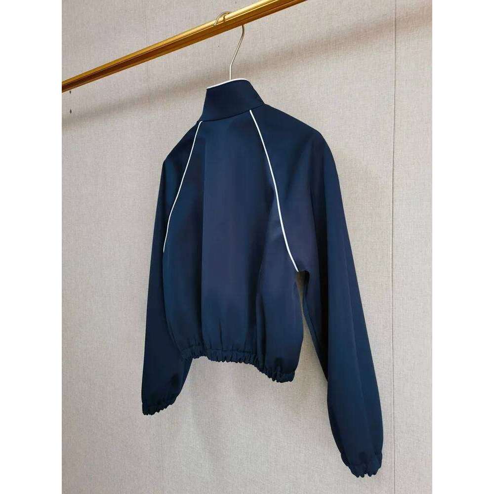 Satin Women Letter Embroidery Short Jacket Stand Collar Bright Thread Decoration 2026 Spring Female Zipper Slanted Pocket Coats Mdng260311