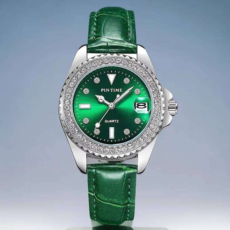 PINTIME Emerald Color Luxury Watch for Woman Waterproof Quartz Ladies Watches High Quality Wristwatch Elegant Female Clock