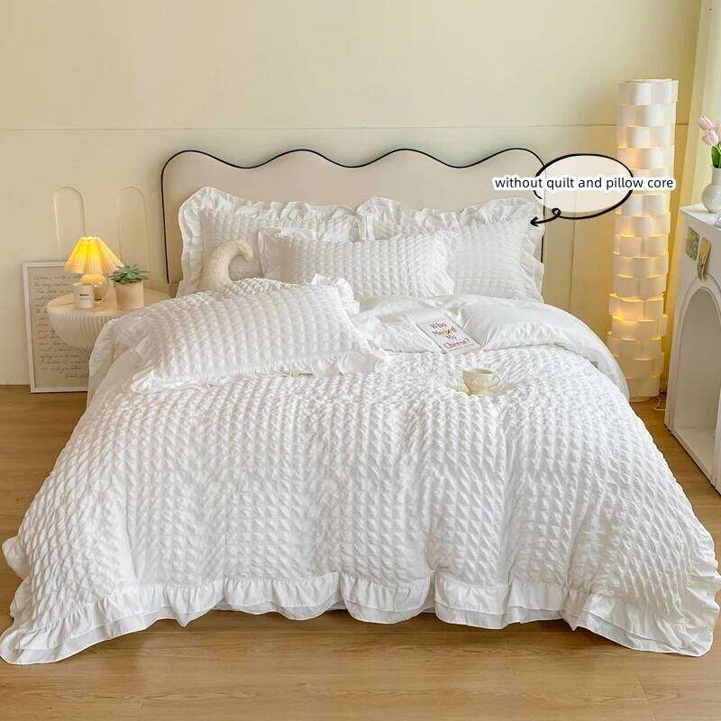 3pcs Korean lace Bedding set seersucker Duvet Set 1*Duvet Cover + 2*Pillowcase, Without Corefor bedroom guest room H260311