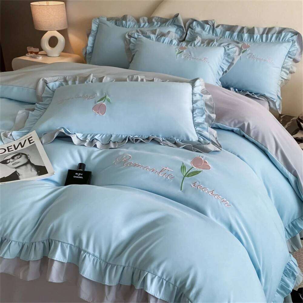 Princess Style Soft Comforter Duvet Double Cover with Pillowcase Bed Sheet Home Four Piece Sets Fashion Bedding Set H260311