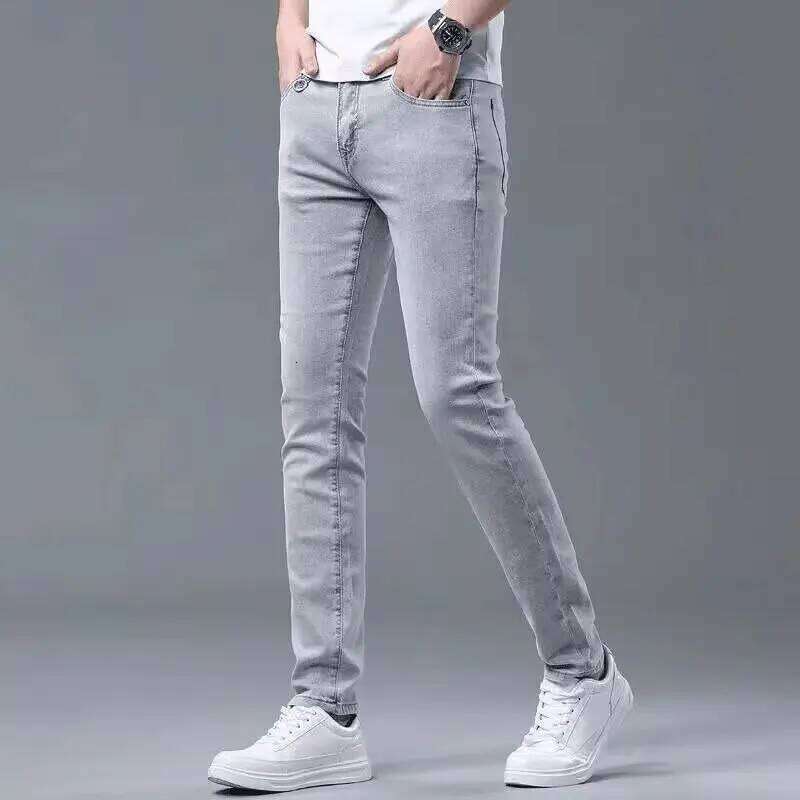 2025 Men's Slim fit Denim Pants High-quality Casual Fashion Exquisite Steel Print Pattern Suitable Youth Couples Z260225