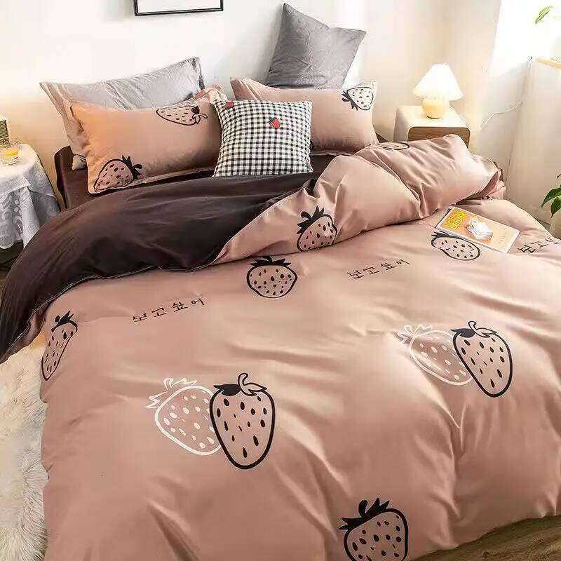 Fashion Bedding Set White Green Double Bed Linens Nordic Duvet Cover Pillowcase Queen Size Flat Sheet Classic Grid Kids Winter H260311