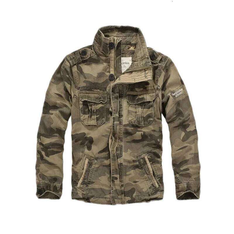 Denim Camouflage Stand Collar Camo Jacket Outwear Overalls Men Winter Thick Pure Cotton Casual Coat XXL 26H0311