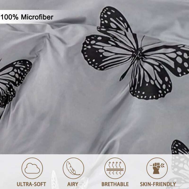 3pcs Butterfly Print Set, Soft Skin-Friendly Bedding Set Includes 1 Duvet Cover And 2 Pillowcases H260311 - view 5