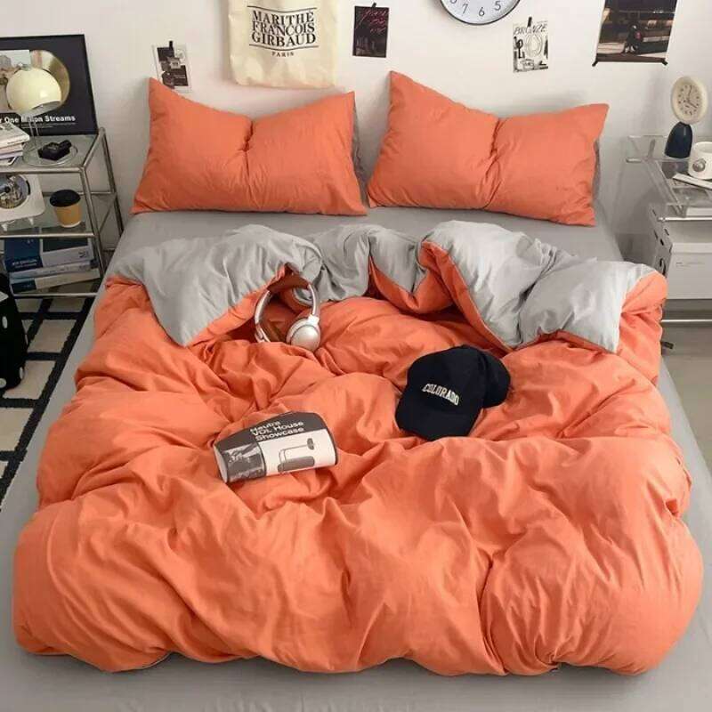 2025 new class A can sleep naked washed cotton solid color sheets student dormitory simple double-spell four-piece bedding H260311
