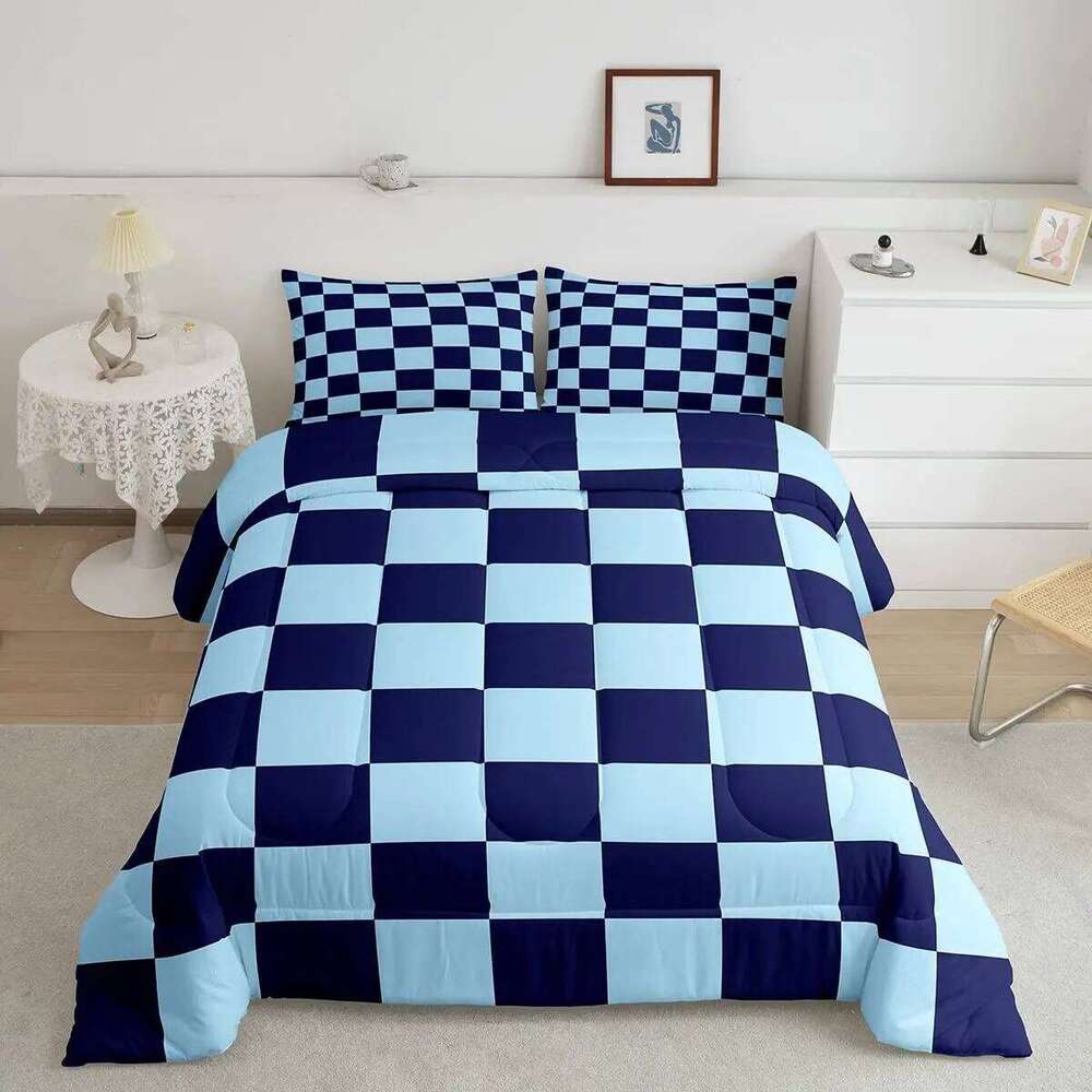Plaid Duvet Cover Set, Striped Pattern Decorative 3 Piece Bedding Set with 2 Pillow Shams, Queen King Full Size, Home Decor H260311