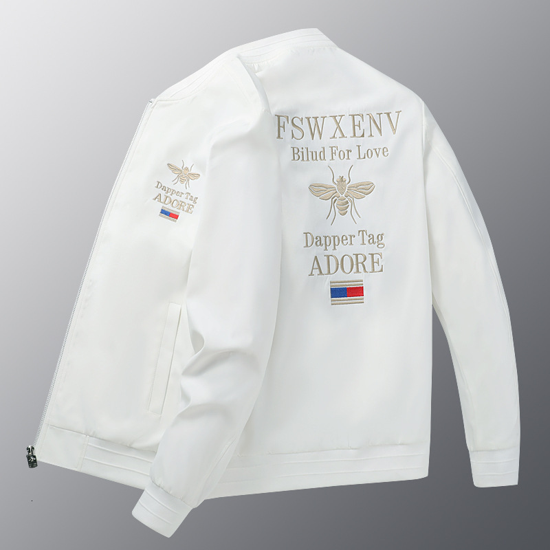 Luxury Brand Designer Clothes Trendy High-End White Bee Embroidered Jacket Men's Casual European Style Fashionable Handsome Baseball Jacket