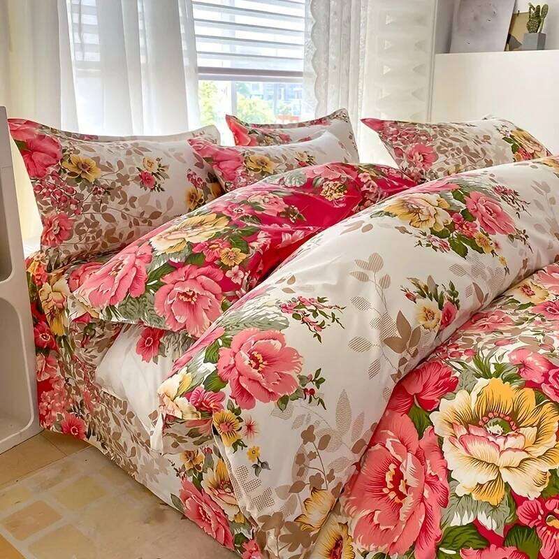 Floral with Zipper Closure - 3 Piece Bedding Set Includes 1 Duvet Cover and 2 Pillowcases H260311