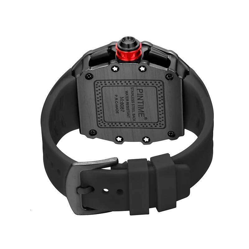 PINTIME Men's Watches Hollow Punk Chronograph Sports Fashion Quartz Wristwatch Silicone Strap Luxury Designer Relogios Masculino