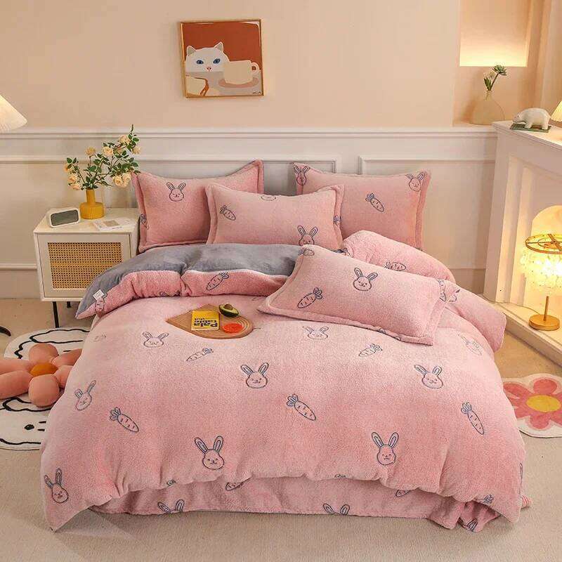 Winter Antistatic Thick Warm Duvet Microfiber Quilt Cover Coral Fleece Queen King Size Double Sided Velvet Bedding Set H260311