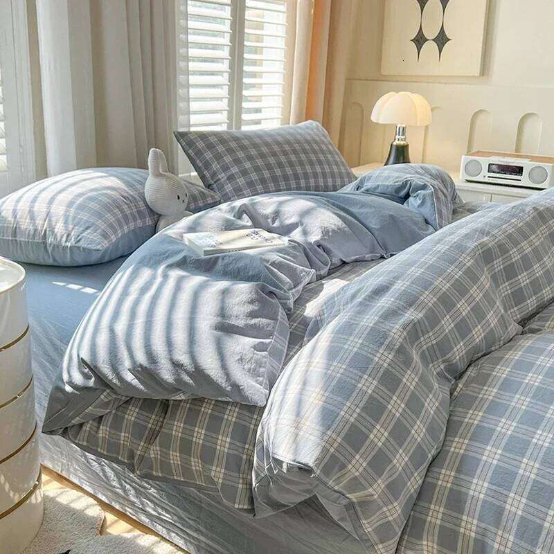 Sheets Set Plaid Style Duvet Cover Pillowcase with Bedsheets Home Bed Linen Sets Skin-friendly Bedclothes H260311