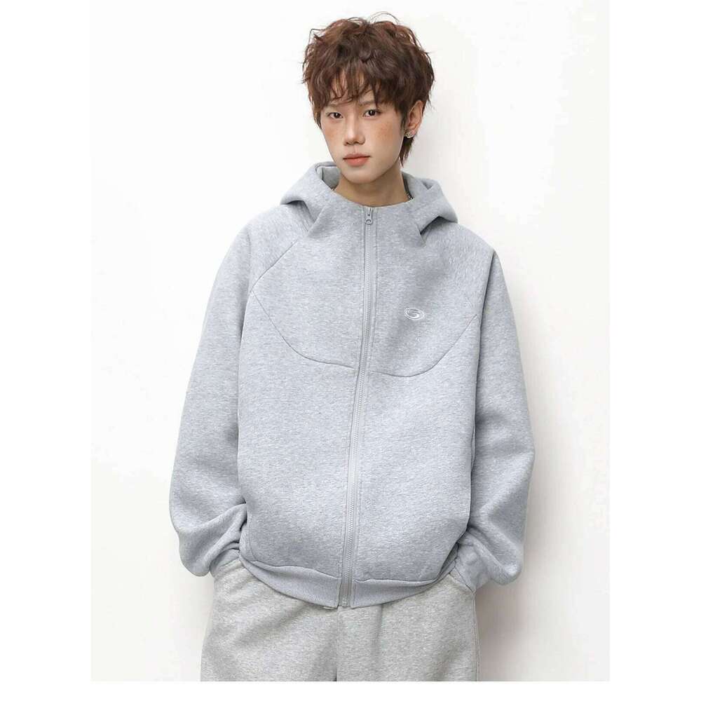 Cardigan Hooded Sweatshirt for Men and Women Spring Vintage Contrast Colour Embroidered Short Wide Zip Jacket Soft 26H0311