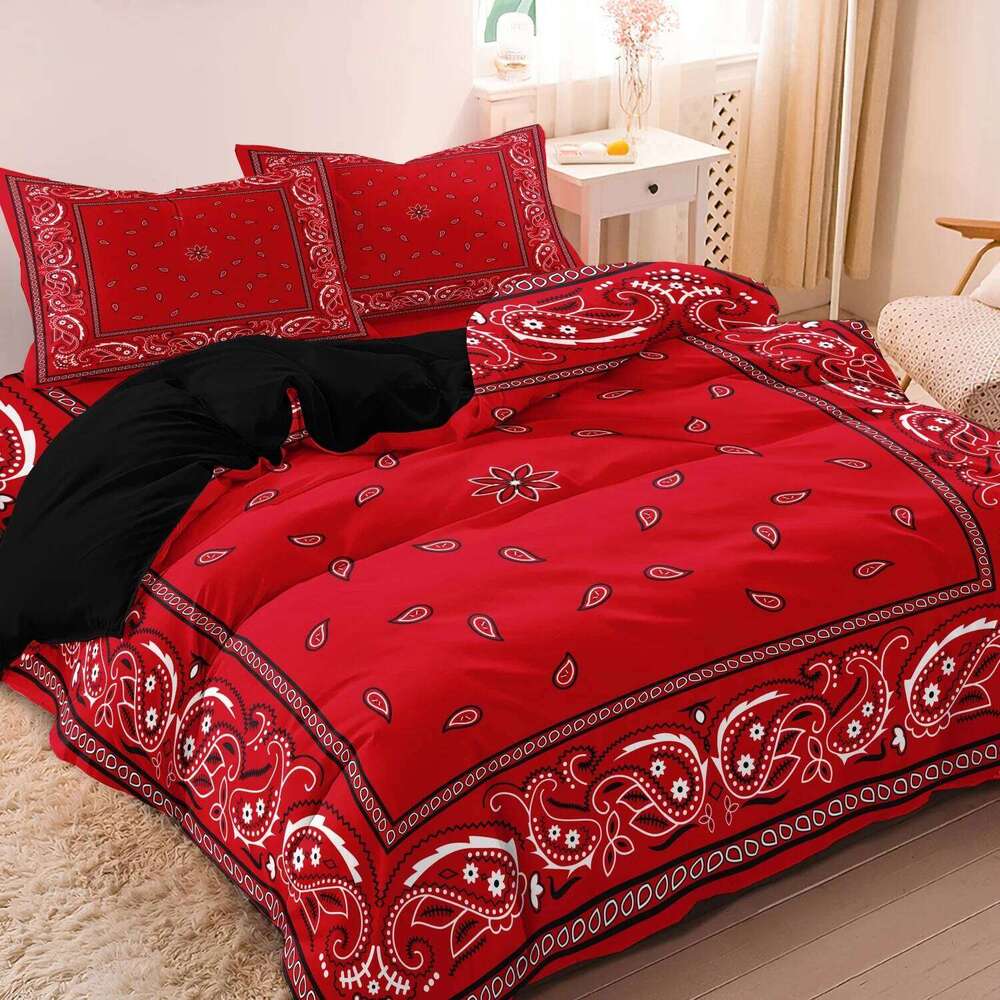 3pcs Stylish Paisley Cover Set Bandanna Pattern With Pillowcases For Bedroom And Dorm Room Decor1 Duvet Cover+2 Pillowcase H260311 - view 6