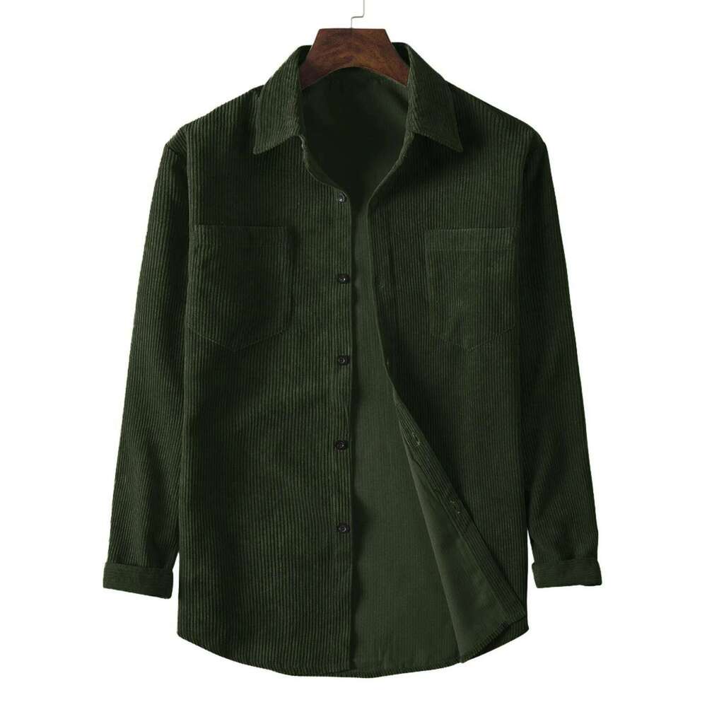 Men's casual long-sleeved corduroy solid color lapel shirt 26Y0311