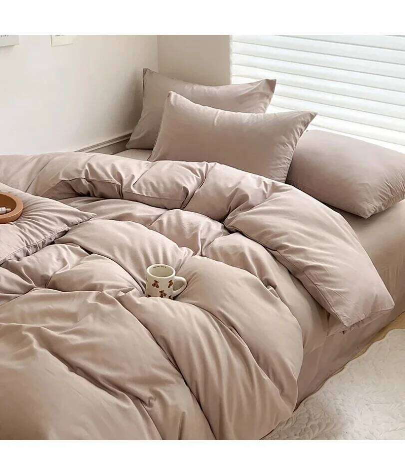 Solid Bed Linen Cotton Bedding Set with Sheet Duvet Cover Pillowcase Single Couple Bedsheet King Queen Double Twin Size H260311 - view 5