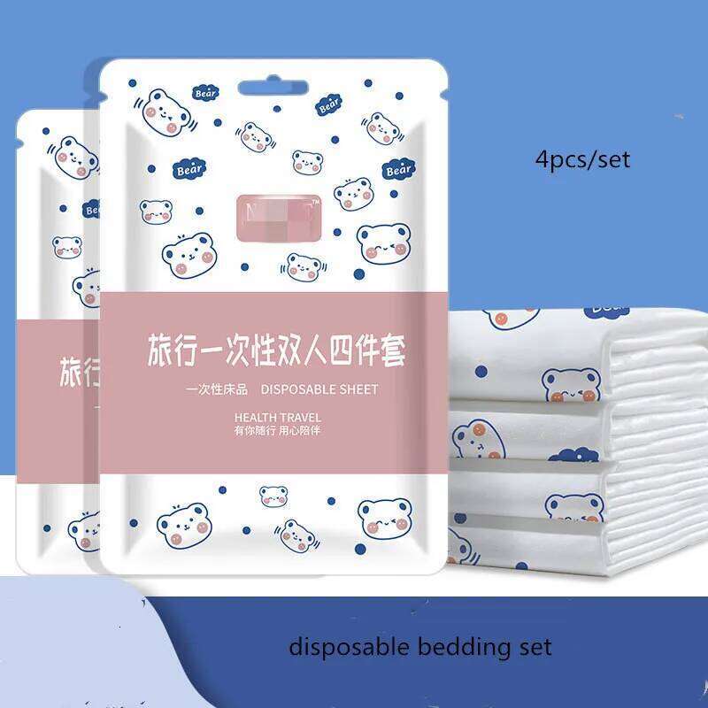 3/4-Piece Thickened Disposable Bedding Set Non-Woven Duvet Cover Pillowcase Dirty-Proof Portable Travel Hotel Isolation Sheets H260311 - view 5