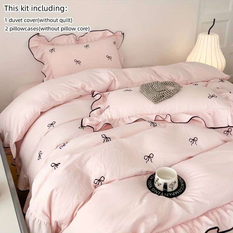 Cute Embroidered Including A Quilt Cover and Pillowcases 4pcs Set of Korean Girls' Bedding Bedroom Decoration H260311