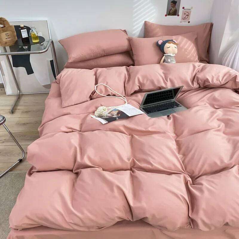 Solid Color Brushed Fabric Duvet Pillowcase Bedding Set Bed Sheet Quilt Cover Single Queen King Size 4 Pieces Sets H260311