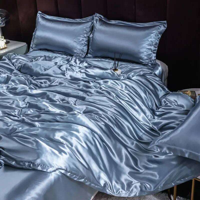 Ice Silk Bedding Satin Silky Duvet Set With Pillowcase High-end Home Textiles Solid Color Bed Cover Sets H260311