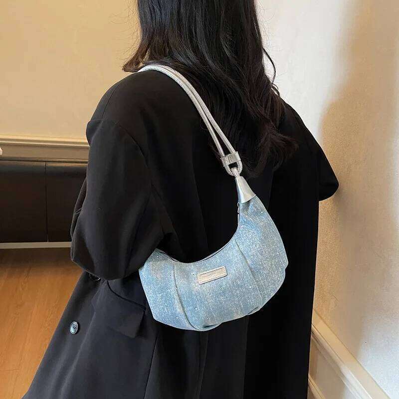 Casual Denim Shoulder Underarm Bags for Women Versatile Thread Design Ladies Crossbody Bag Lightweight Girls Hobos Handbag Purse XJ260311