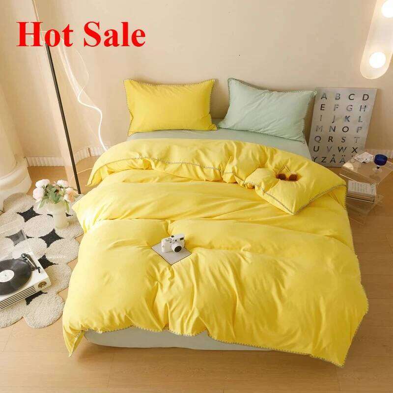 Hot Sale Stripe Collision Shell Embroidery Student Dormitory Solid Color Four Piece Set H260311