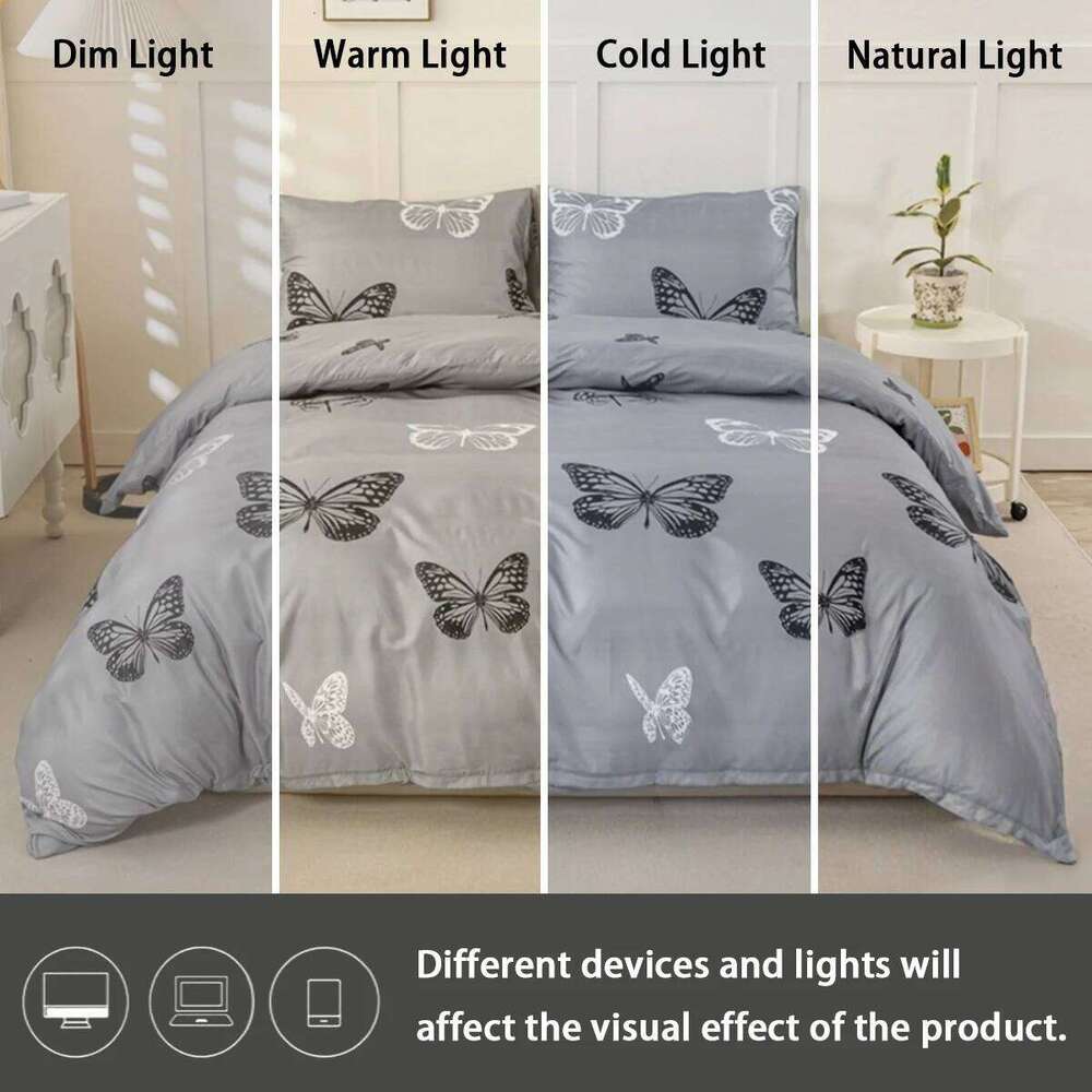 3pcs Butterfly Print Set, Soft Skin-Friendly Bedding Set Includes 1 Duvet Cover And 2 Pillowcases H260311