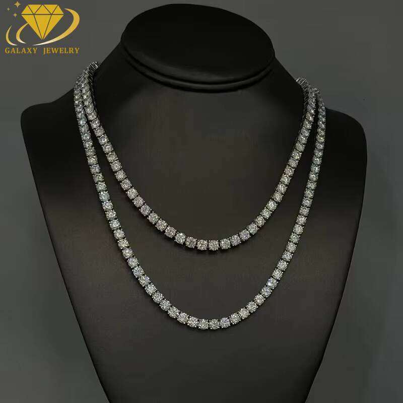 Moissanite Necklace for Men and Women 6mm Sterling Sier Tennis Chain Hip Hop Jewelry 123