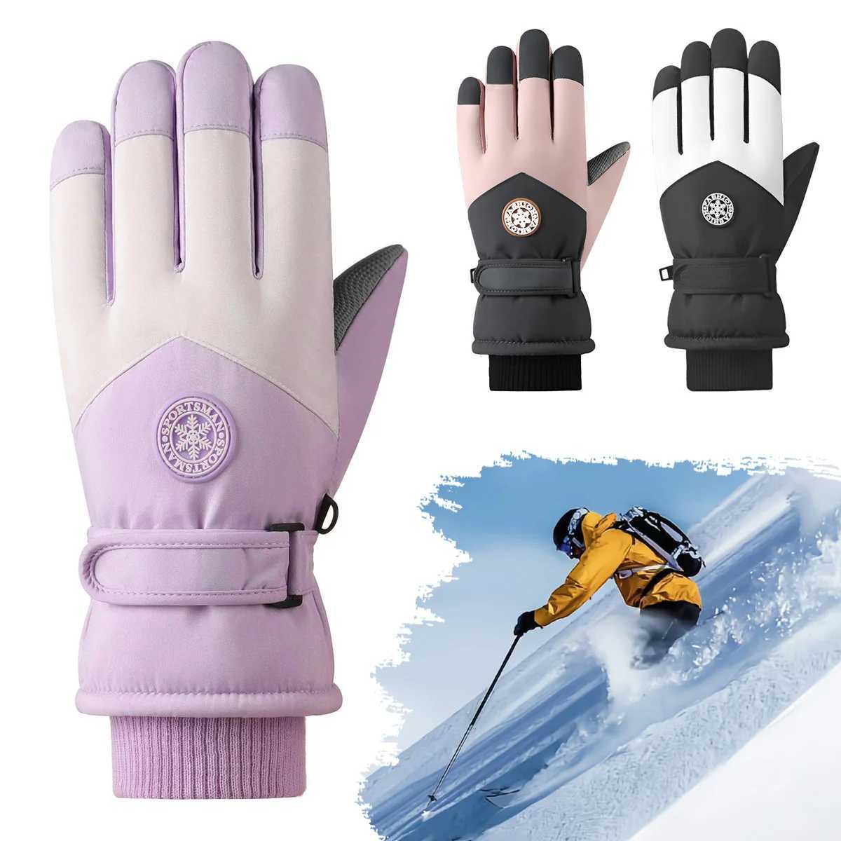 Ski gloves are warm cold resistant thick slip resistant splash proof and suitable for outdoor hiking and cycling in winter M260311