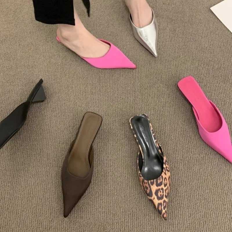 Sexy Women Pointed Toe Dress Mules Shoes Fashion Walking Sandals 2024 Summer Slingback Flip Flops Femme Slides K260311