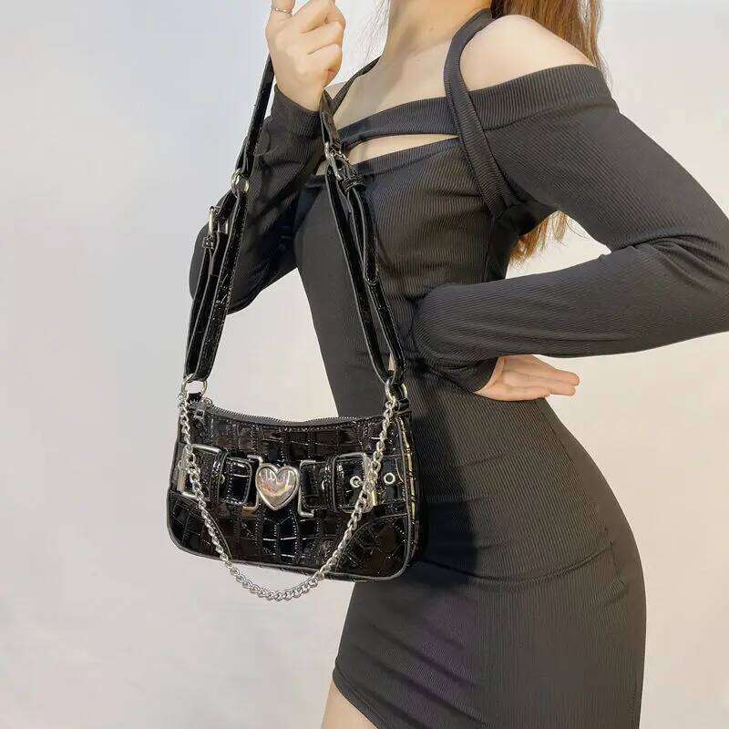 Y2k Hot Girls Underarm Vintage Design Women's Chain Shoulder Crossbody Bags PU Female Cool Purse Handbags Motorcycle Bag XJ260311