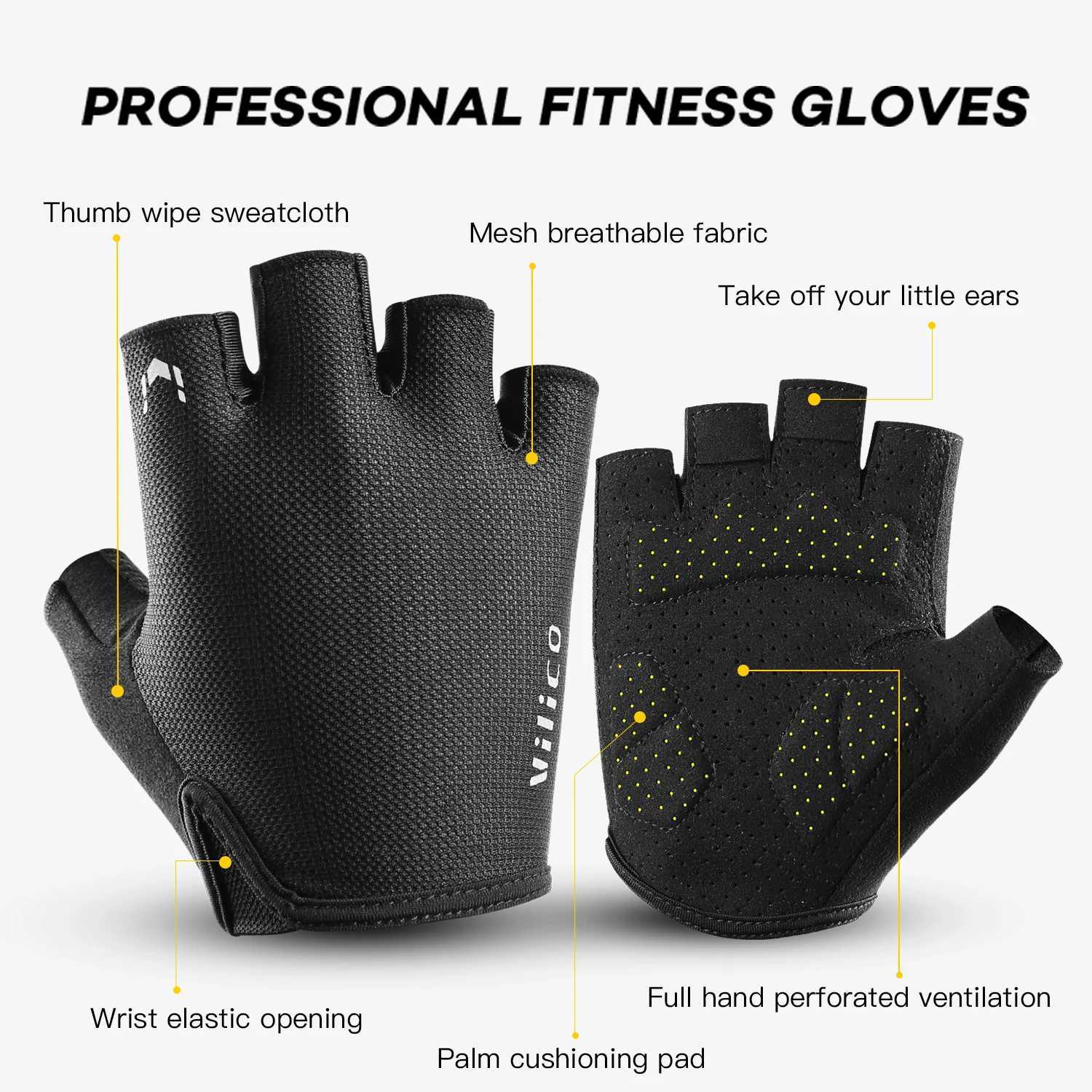 Vilico Sports Cycling Gloves Half Finger Men Women MTB Bike Gloves Running Fitness Gym Riding Motorcycle Bicycle Gloves M260311