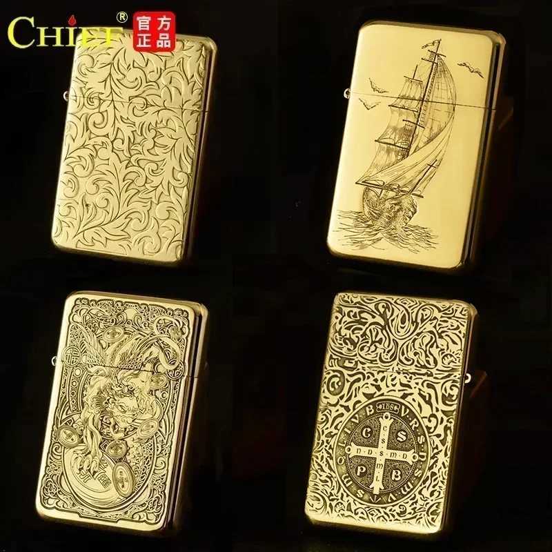 Chief Ultra-thin Brass Windproof Kerosiene Lighter Exquisite Engraving Workmanship Customizable Patterns Customized Lighter N260311
